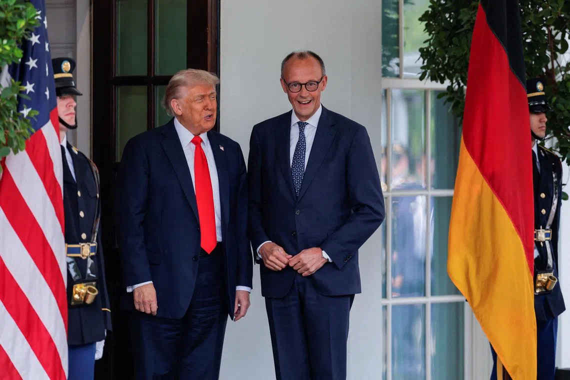 US President Donald Trump met German Chancellor Friedrich Merz at the White House in June. Germany's  500 billion euros (S$749.9 billion) in an infrastructure fund is to go into areas such as transportation and energy grids over 12 years.