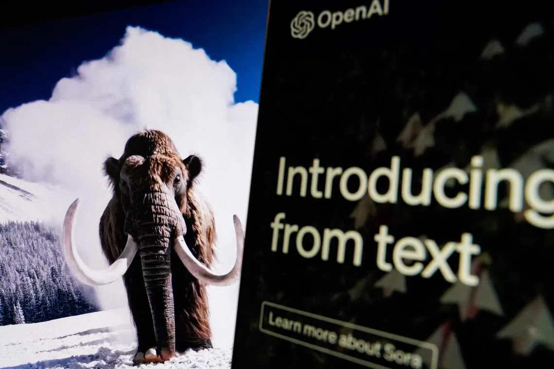 In this photo illustration, a video created by Open AI's newly released text-to-video "Sora" tool plays on a monitor in Washington, DC on February 16, 2024. OpenAI, the creator of ChatGPT and image generator DALL-E, said it was testing "Sora," which would allow users to create realistic videos with a simple prompt. The Microsoft-backed company said the new platform was currently being tested but released a few videos of what it said was already possible, with the accompanying input made to generate the video. (Photo by Drew Angerer / AFP)