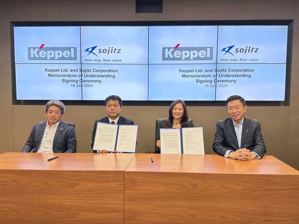 From left: Kosuke Uemura, Sojitz's representative director, president and chief operating officer; Takefumi Nishikawa, Sojitz's chief operating officer, energy solution and healthcare division; Cindy Lim, CEO of Keppel’s infrastructure division; and Loh Chin Hua, CEO of Keppel.