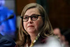 The comments by Federal Reserve vice-chair for supervision Michelle Bowman (pictured) came days after Fed governor Christopher Waller also said the bank could lower rates as soon as next month - amid differences among officials on how they should respond to levies.