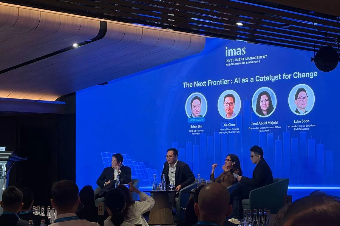 Moderated by Brian Lim, co-founder of Wisma AI, the panel featured Joud Abdel Majeid of BlackRock, Luke Soon of EWC, and Xie Chao of GIC, offering diverse perspectives on AI advancements, enterprise adoption, and governance.