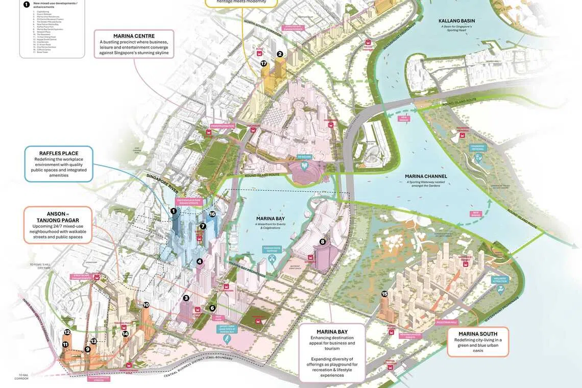 Plans for Marina Bay were first conceptualised as an extension of the Central Business District. Today, Marina Bay is new nexus with a mixture of offices, residences, hotels, and event facilities. 