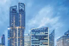 The 54-storey V on Shenton (left) comprises 510 apartments. It is part of a mixed-use project by Singapore Land Group that also includes the adjacent 23-storey UIC Building, comprising mostly offices.