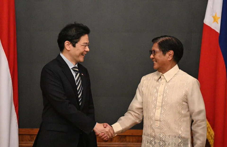 Singapore's Prime Minister Lawrence Wong (left) with Philippine President Ferdinand Marcos Jr at Malacanang Palace in Manila. 