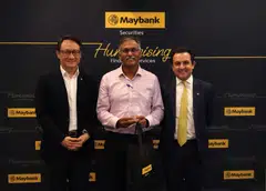From left: Alvin Lee, country CEO, Maybank Singapore; Murali Pillai, minister of state for transport and law; Aditya Laroia, CEO, Maybank Securities.
