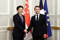 Deputy Prime Minister Lawrence Wong and French President Emmanuel Macron express satisfaction with both countries’ “strong and substantive ties”, the Ministry of Foreign Affairs says.