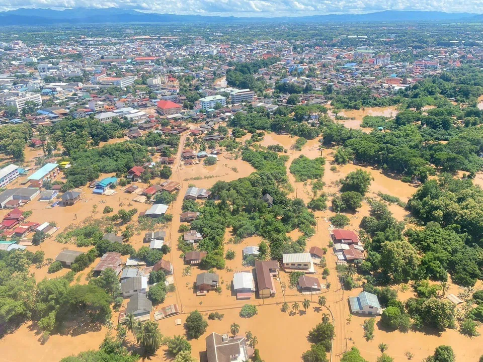Severe flooding persists in five northern provinces, such as Chiang Rai, Sukhothai and Prae (top), while there is a high risk of waters rising in areas near the Chao Phraya River, including the capital, Bangkok.