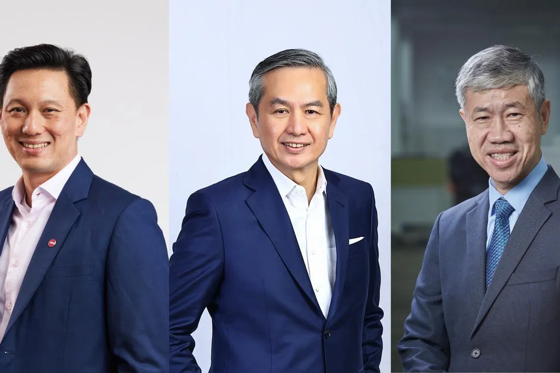 From left: Kerry Mok, Sats president and CEO; Stephen Ho, Hong Leong Asia CEO; and Lim See Wah, chairman and CEO, Hyphens Pharma International.