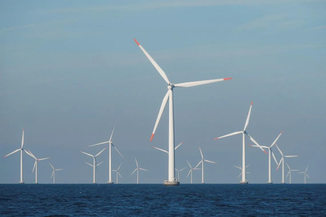 FILE PHOTO: A view of the turbines at Orsted's offshore wind farm near Nysted, Denmark, September 4, 2023. REUTERS/Tom Little/File Photo