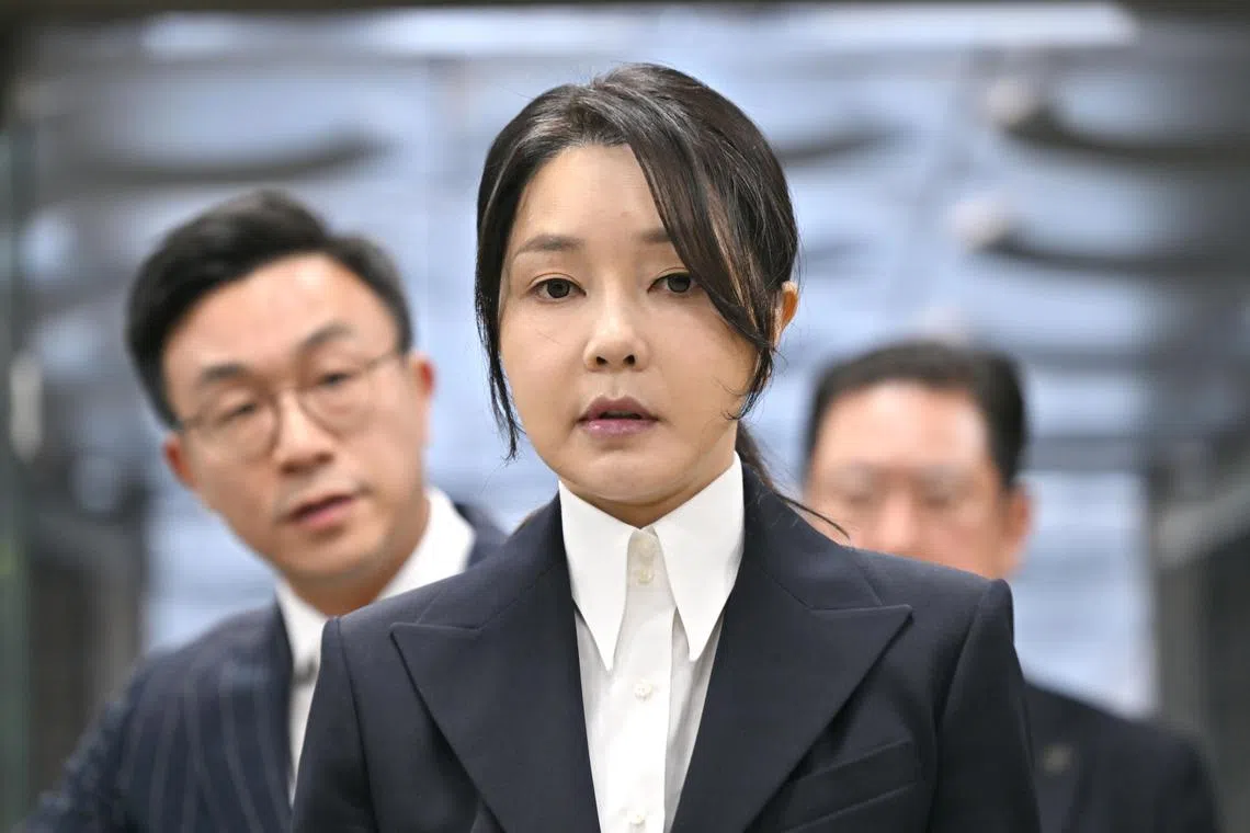 South Korea's former first lady Kim Keon Hee arrives for a hearing to review her arrest warrant requested by special prosecutors at the Seoul Central District Court in Seoul, South Korea, Aug 12, 2025.