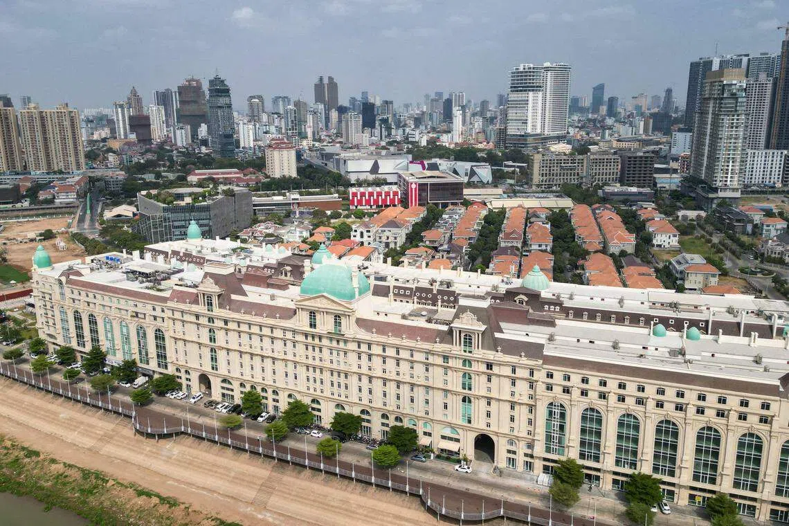 An aerial view of a Paris-style development along the Bassac river in the satellite city of Koh Pich in Phnom Penh. 