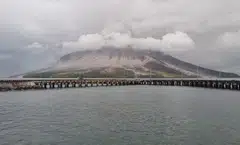 Mount Ruang spewing smoke in Sitaro, North Sulawesi., Indonesia, April 18, 2024.