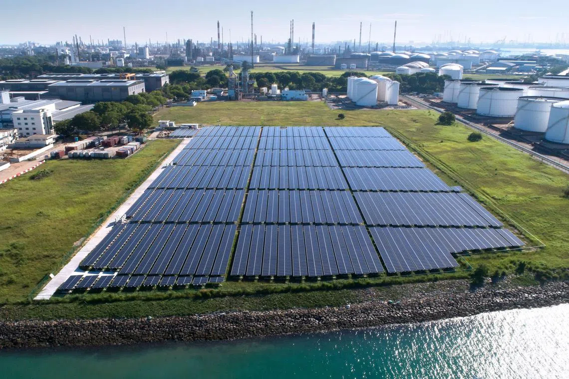 An installation of solar photovoltaic panels on Jurong Island under JTC's Solarland programme.