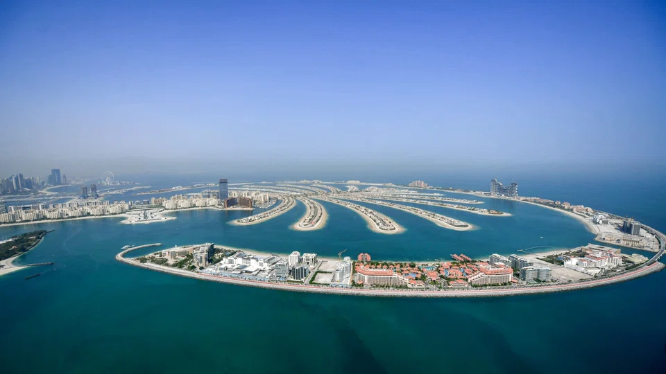 The island is nearly twice the size of Palm Jumeirah, Dubai’s other palm-shaped island. 