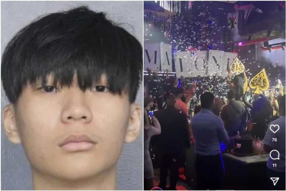 An Instagram reel (right) shows Malone Lam (left) purportedly having an extravagant party at a nightclub.