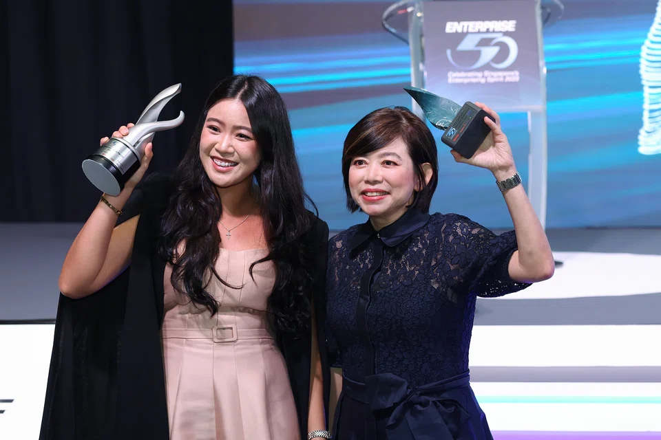 Maha Chemicals (Asia) bagged two awards. The company’s regional commercial excellence assistant manager, Winn Chin (left) and managing director Tan Seow Hoon with their trophies for the E50 Award and the Special Recognition Award – Sustainability Innovation.