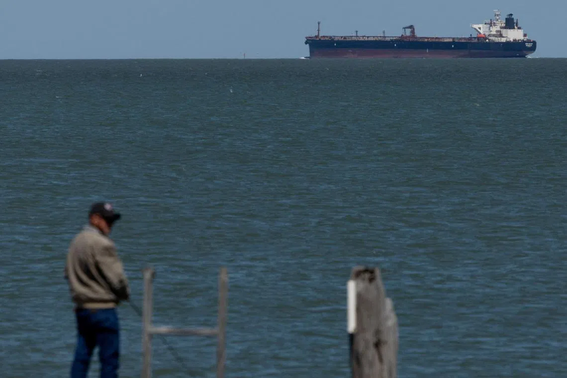 A crude oil tanker at anchor in Galveston Bay as it made its way to the Port of Houston in Texas City in March. Data shows that the US was last a net exporter of crude in 1943.