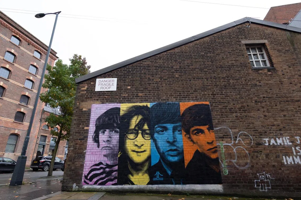 A mural of the Beatles in Liverpool, Britain. "Now and Then", a final Beatles song featuring all four band members, was released on Nov 2, 2023. The song was created with the aid of artificial intelligence to separate John Lennon’s vocals from a demo tape he made in the 1970s, and features guitar parts recorded by George Harrison in 1995.  