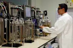 An employee checking readings at a laboratory in a pharmaceutical manufacturing factory in Singapore. Additional US tariffs on pharmaceuticals and semiconductors would mostly affect South-east Asia, said ADB, with the former primarily hitting Singapore.