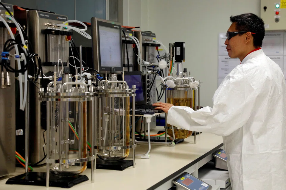 An employee checking readings at a laboratory in a pharmaceutical manufacturing factory in Singapore. Additional US tariffs on pharmaceuticals and semiconductors would mostly affect South-east Asia, said ADB, with the former primarily hitting Singapore.