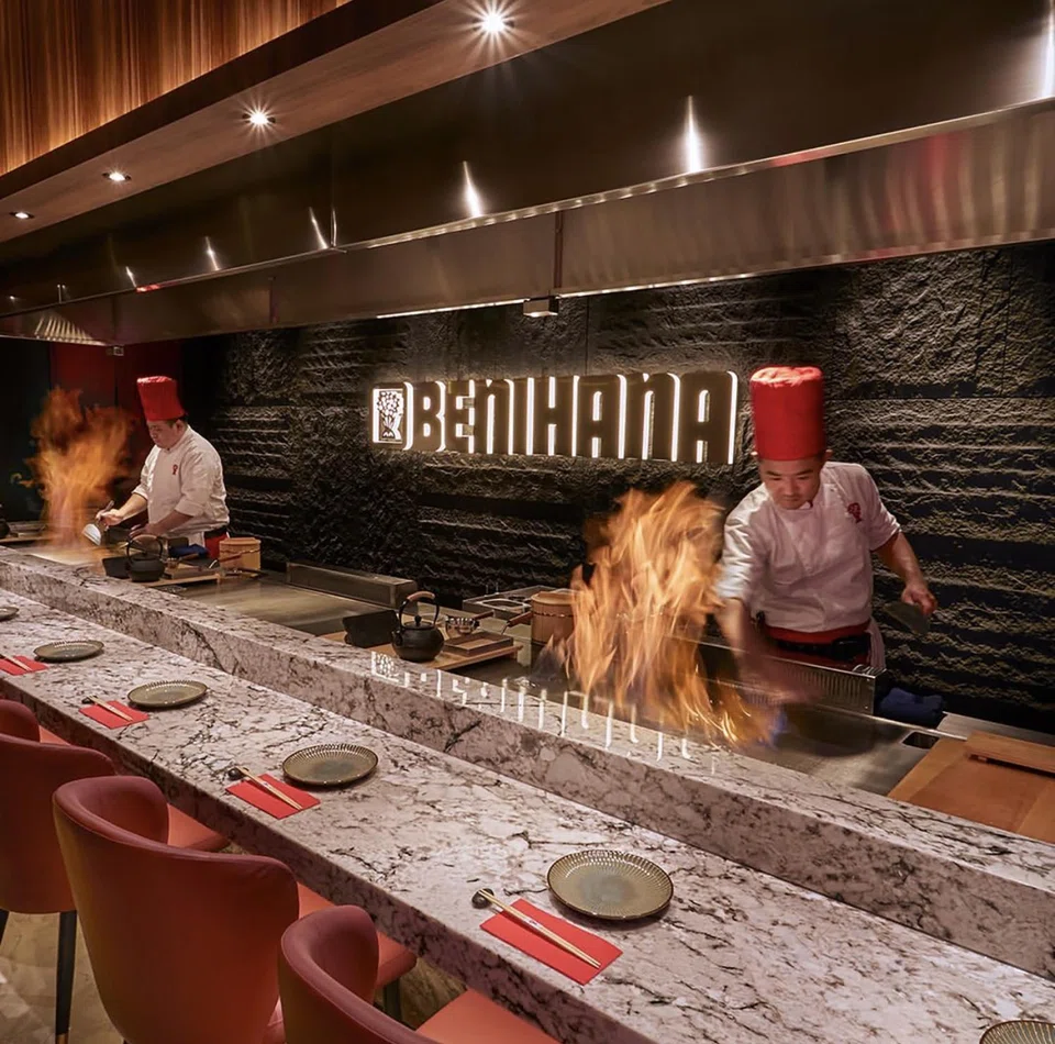 Fiery antics at Benihana's chef's table.
