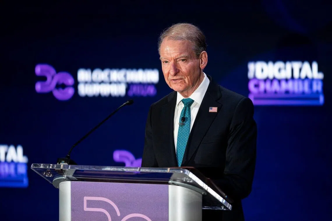 US SEC chairman Paul Atkins speaks at the DC Blockchain Summit in Washington, DC, March 17, 2026. 