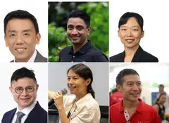 (Clockwise from top left)Jeffrey Siow, Dinesh Vasu Dash, Jasmin Lau, Shawn Loh,  Goh Hanyan and Foo Cexiang.