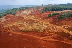 A nickel mining site located beside farms belonging to villagers on Wawonii island, south-east Sulawesi.