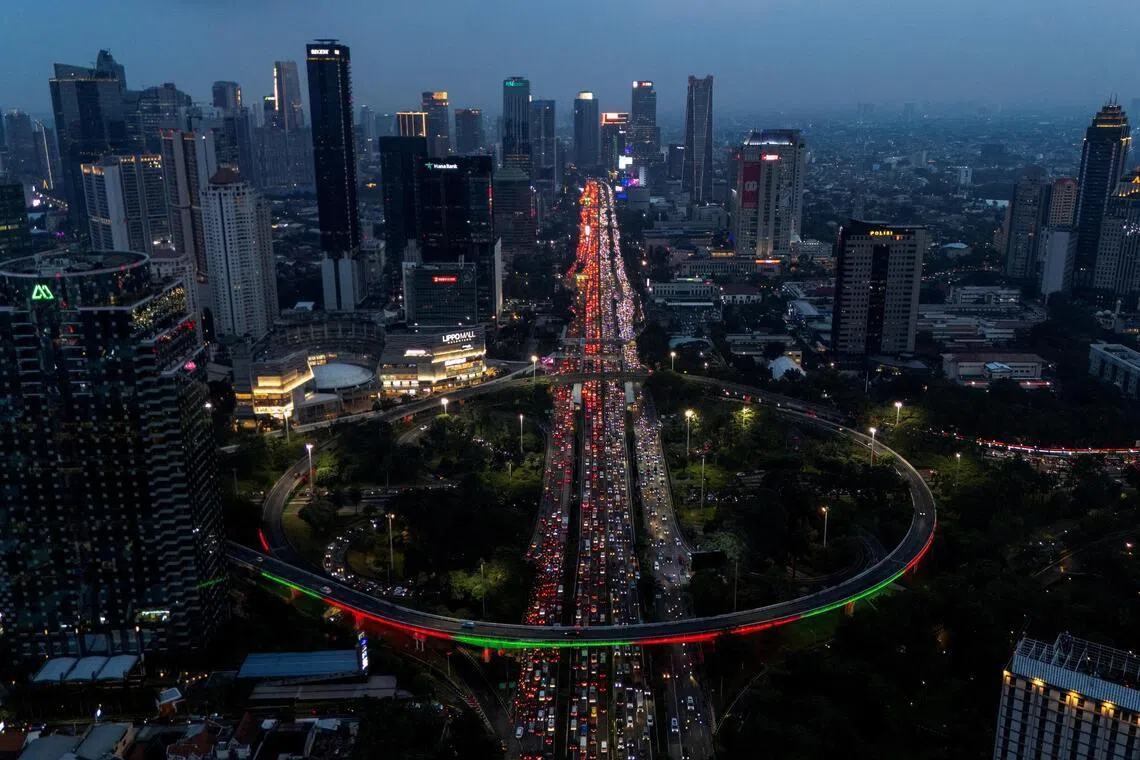 A drone view shows traffic during evening rush hours in Jakarta, Indonesia, February 3, 2026. REUTERS/Willy Kurniawan