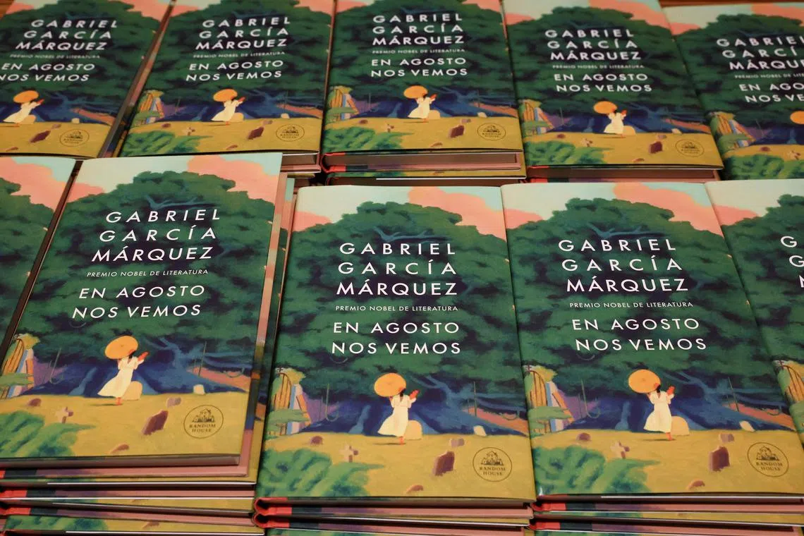 Copies of "En agosto nos vemos" (Until August), the posthumous book by Colombian author and Nobel Prize winner Gabriel Garcia Marquez, on display in  Madrid, Spain, March 5, 2024. 