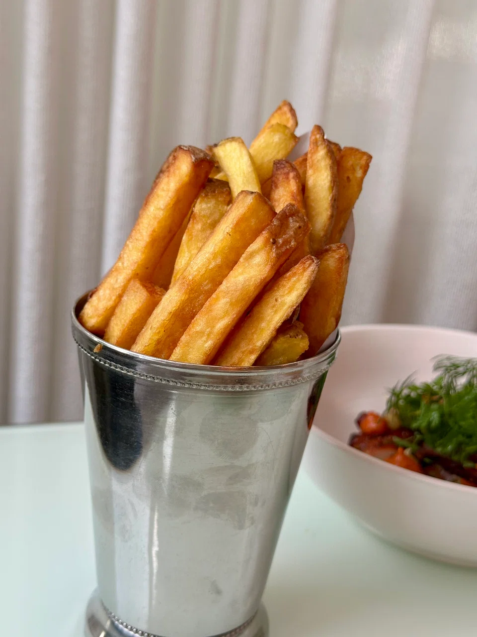 Hand cut french fries.