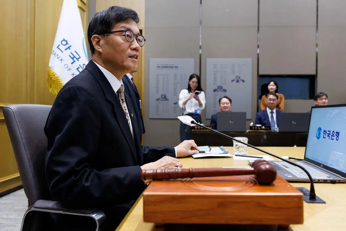 Bank of Korea Governor Rhee Chang Yong attends a monetary policy meeting at the central bank's headquarters in Seoul, South Korea, April 10, 2026. 