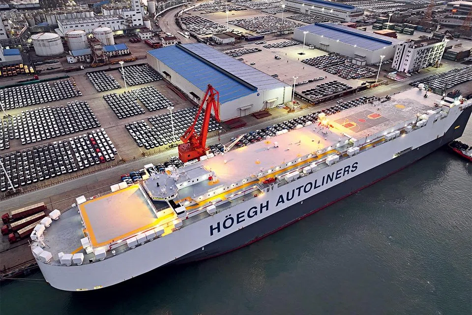 Row upon row of vehicles wait to be shipped overseas on Jan. 2 at the Lianyungang terminal in East China’s Jiangsu province. 