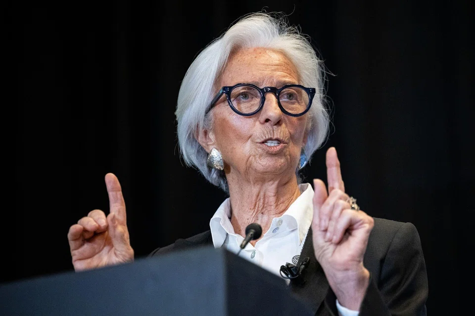 ECB President Christine Lagarde speaks during the National Association of Business Economics economic policy conference in Washington, DC, Feb 23, 2026. 
