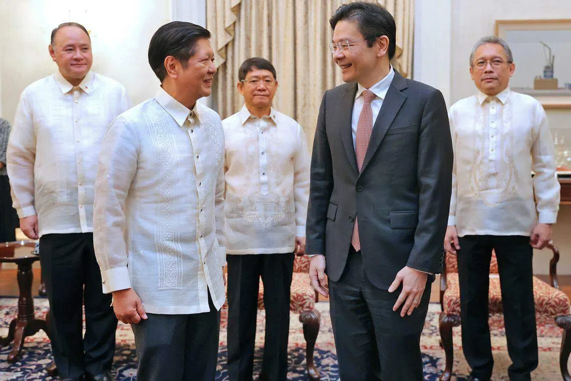 Philippine President Ferdinand Marcos Jr (second from left) meeting Singapore's Prime Minister Lawrence Wong at the Istana on May 31. Marcos Jr, accompanied by a high-level delegation, is in Singapore till Saturday. 
