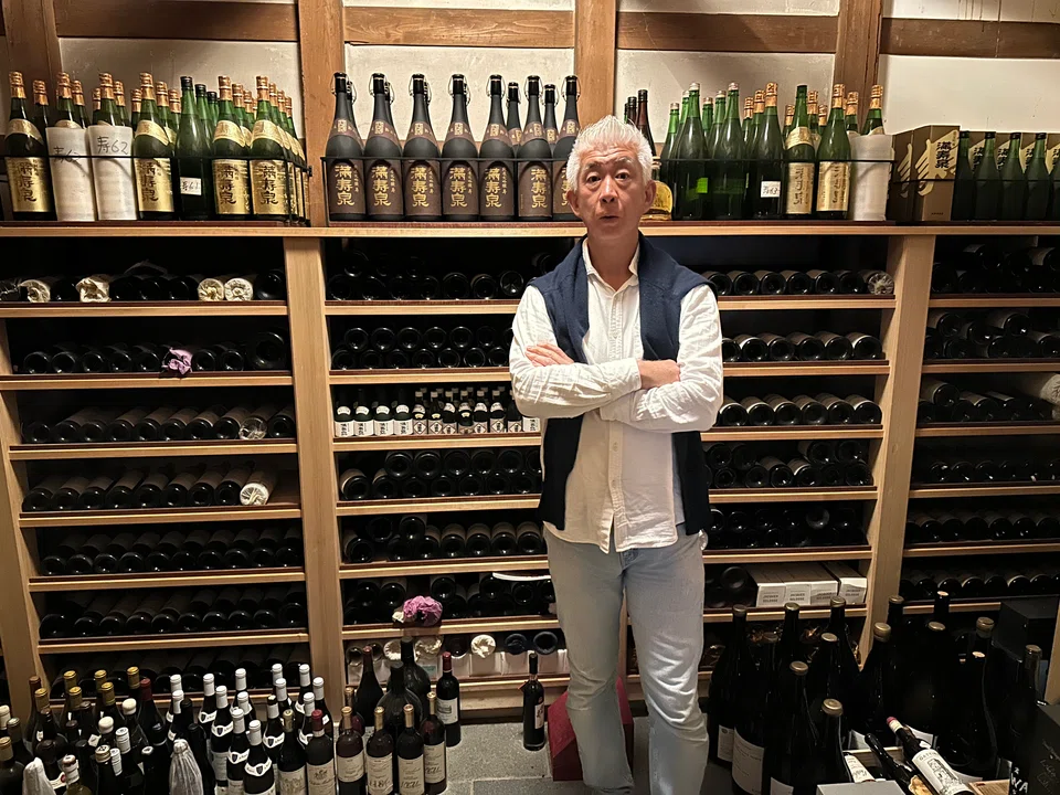 Ryuichiro Masuda in his wine and sake cellar.