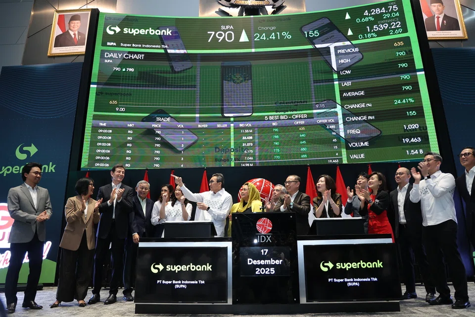 Superbank, backed by Grab and a consortium of regional technology and telecommunications groups, raised around 2.7 trillion rupiah (S$208.9 million) from the listing.