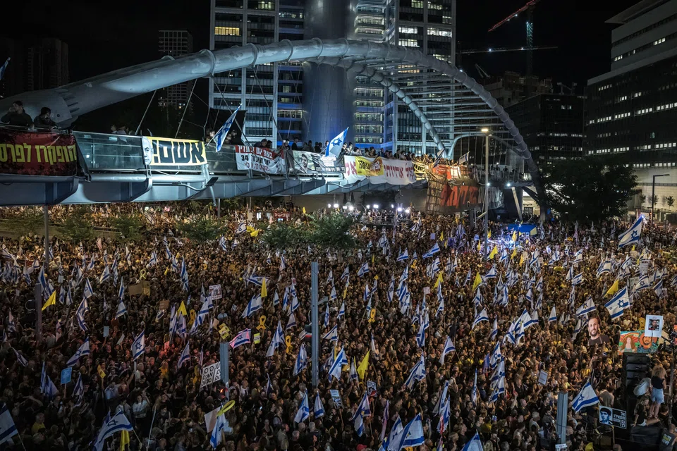 Hundreds of thousands of Israelis demonstrated across the country on Sunday, the largest protests since the deadly invasion by Hamas militants that triggered the ongoing war nearly 11 months ago. 