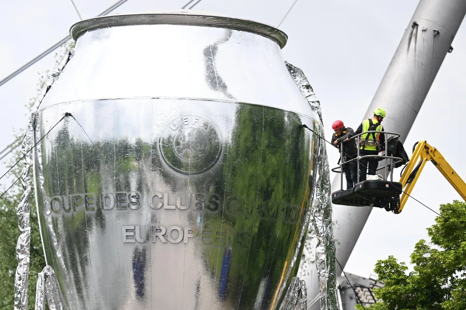 A giant Champions League trophy replica on display at the Olympic Park in Munich ahead of the Champions League final.