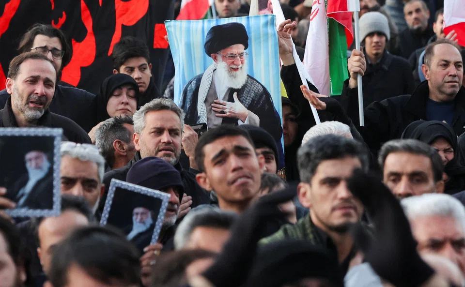 People gathered at Enghelab Square on Sunday (Mar 1) to mourn Supreme Leader Ayatollah Ali Khamenei, who was killed in US and Israeli strikes.
