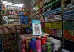 A grocery shop in Mumbai, India displaying a Paytm QR code;. India's consumer technology stocks are on a tear this year, including Paytm's parent One 97 Communications.