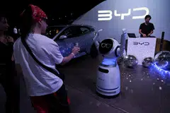 A launch event of Chinese electric vehicle (EV) maker BYD in Argentina. China has become a major force in areas like EVs, wind and solar power, plus robotics and artificial intelligence.