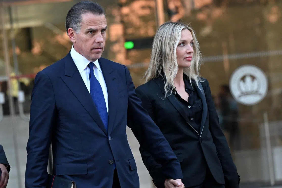 Hunter Biden and his wife Melissa Cohen, leave court after his guilty plea in his trial on tax evasion in Los Angeles, California, Sept 5, 2024. 