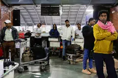 Stranded passengers waiting at Tribhuvan International Airport after all evening flights to Sharjah, Doha, Dubai, Kuwait City, Abu Dhabi, and Dammam were cancelled.