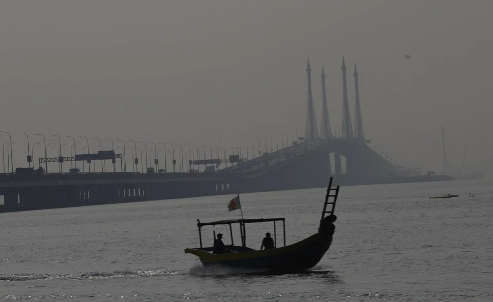 Penang shrouded in haze in April. The island has had to grapple with pollution and extreme hot weather during the monsoon season.