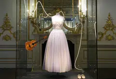 Items used in the ‘Speak Now’ World Tour and on the album cover photograph and loaned by Taylor Swift, which forms part of the Taylor Swift Songbook Trail exhibition celebrating the work of the music artist, are displayed at the V&A Museum in London.