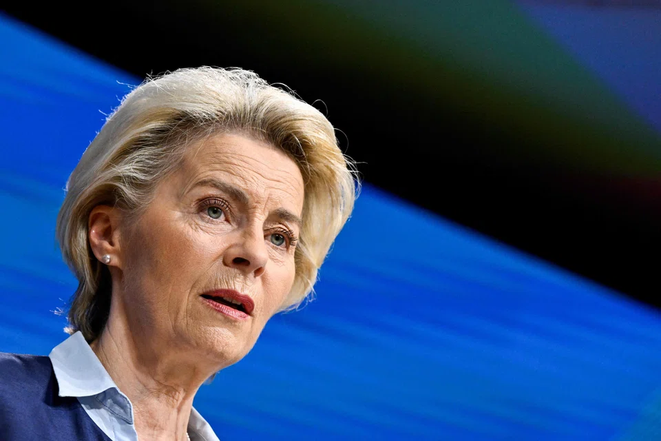 European Commission President Ursula von der Leyen speaks during a press conference as part of the 29th EU-Japan Summit at The European Union Building in Brussels on July 13, 2023. (Photo by JOHN THYS / AFP)