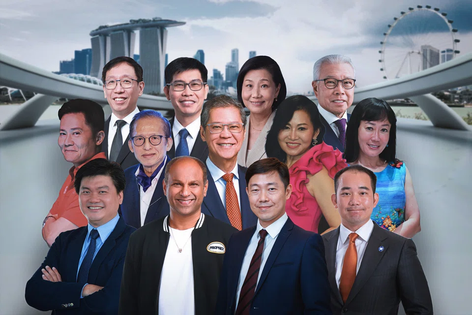 Top row, from left: Liam Wee Sin, group CEO, UOL; Donovan Chua, MD, Daikin Airconditioning (Singapore); Soon Su Lin, CEO, Frasers Property Singapore; Chua Thian Poh, founder and executive chairman, Ho Bee Land.
Middle row, from left: Marcus Chu, CEO, ERA Singapore; Kwek Leng Beng, executive chairman, Hong Leong Group; Hiew Yoon Khong, group CEO, Mapletree Investments; Flora Lee, founder and MD, M3; Shaw Lay See, COO, sales and leasing group, Far East Organization.
Bottom row, from left: Von Lee, founder and executive chairman, Expand Group; Ismail Gafoor, co-founder and executive chairman, PropNex; Cheng Hsing Yao, group CEO, GuocoLand; Lee Yeow Seng, group CEO, IOI Properties.