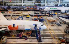 Boeing employees assemble 787s in North Charleston, South Carolina, US, May 30, 2023.  Boeing still plans to steadily increase its rate to meet “strong demand” ,according to the memo seen by Reuters.