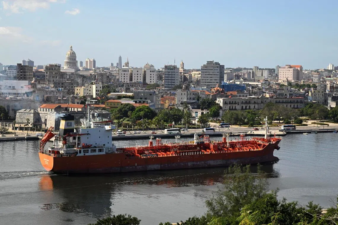 The Liberian-flagged oil-chemical tanker Ocean Mariner sails through Havana Bay as US-Cuba tensions rise.
